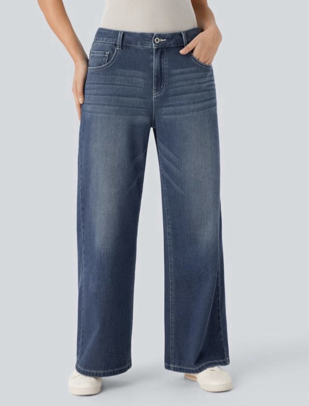 NWT HalaraFlex LowRise Zipper Pockets Washed Baggy Wide Leg Casual Jeans XL-tall